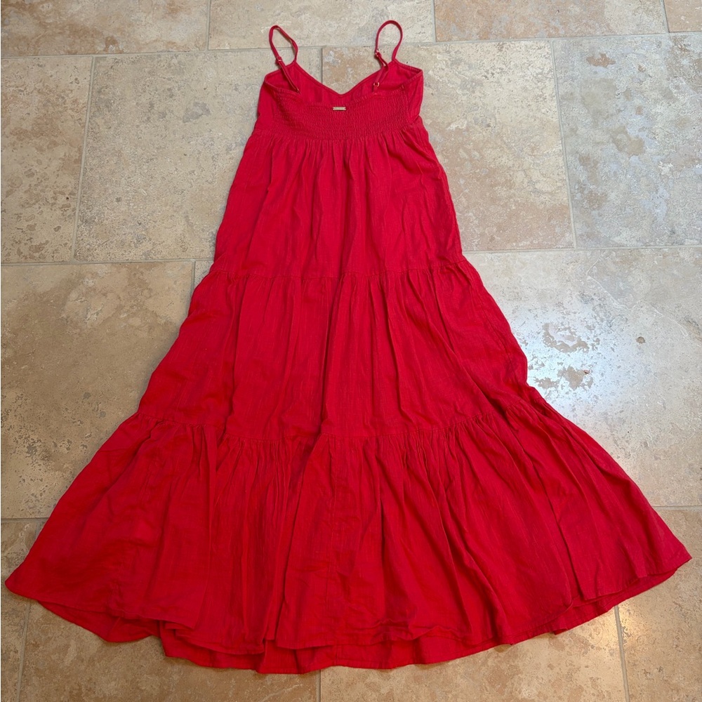 Billabong women’s Dance Away Red Cotton Maxi Dress V-neckline - Picture 3 of 5